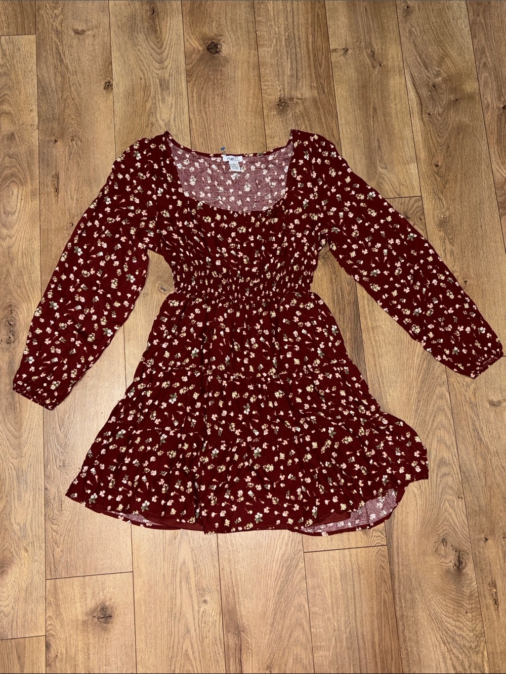Rue21 Burgundy Floral Smocked Long Sleeve